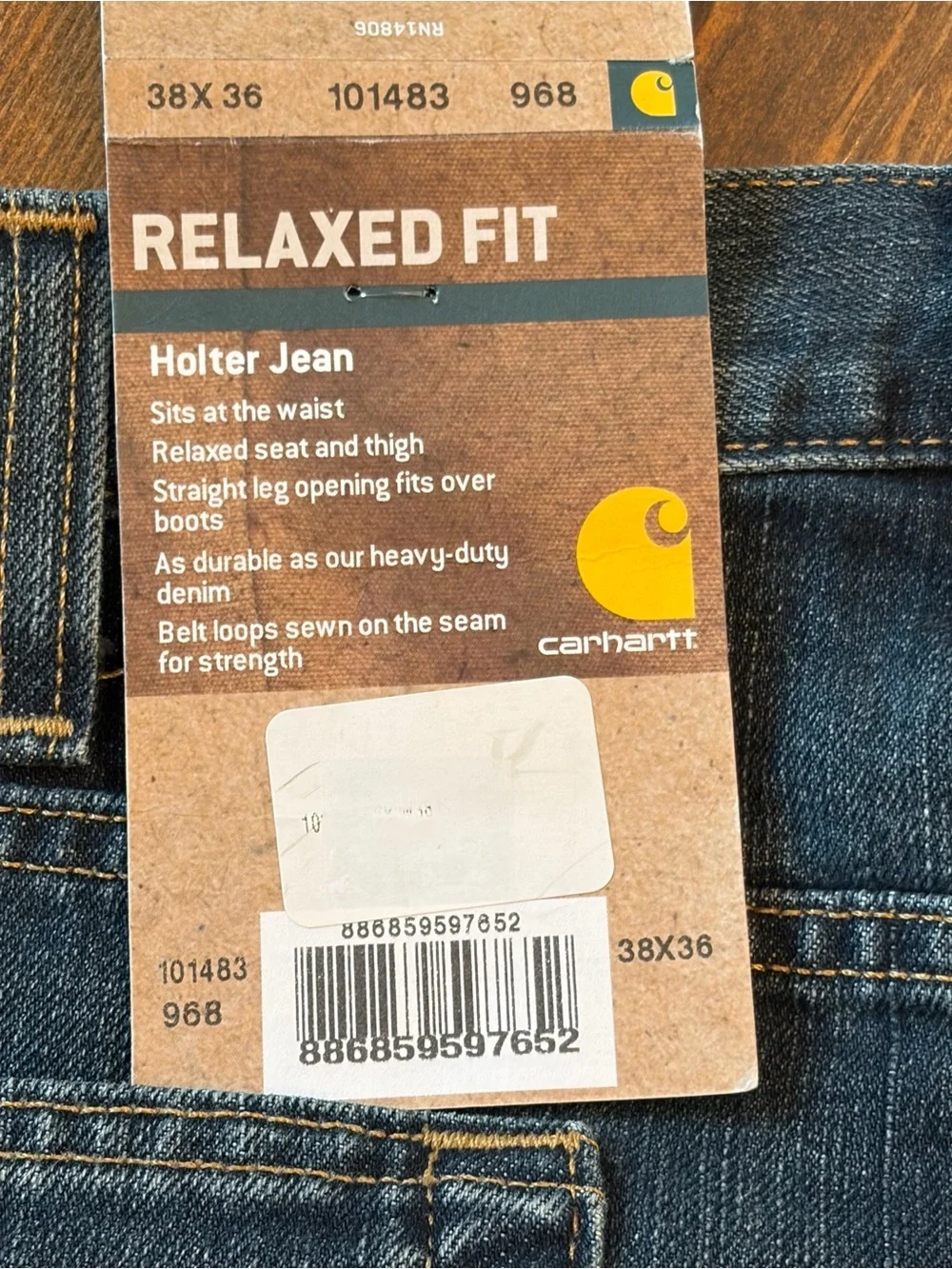 Carhartt BD1483-M Denim Blue Jeans Relaxed Fit Mens Size 38x36 NWT